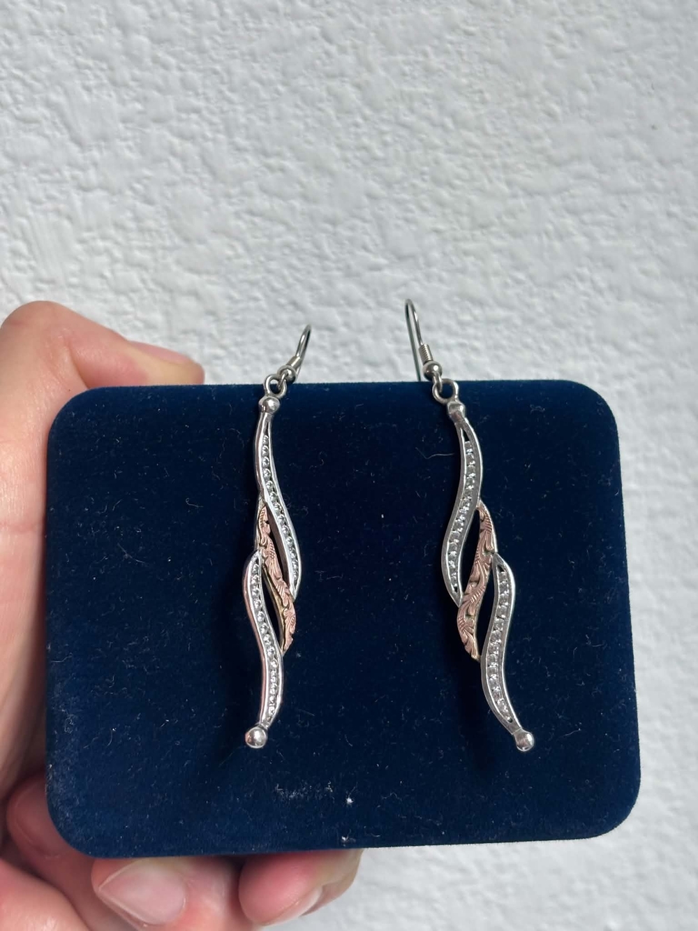 Sterling Silver and 10k Rose Gold Drop Earrings